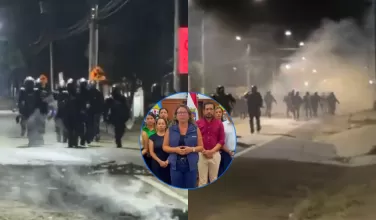 Combo de imágenes de la UNDMO interviniendo en la vía Bogotá-Girardot, y, en el medio, la alcaldesa de La Mesa en una alocución.