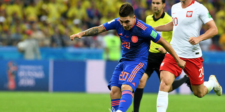 Juan Fernando Quintero en el juego entre Colombia y Polonia en Rusia 2018