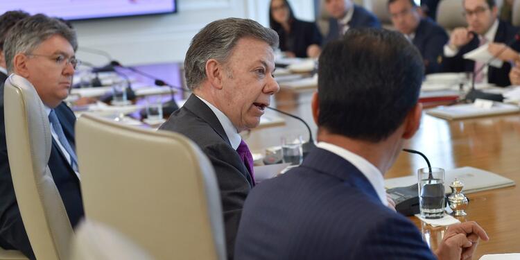 Presidente Santos y su consejo de ministros realizado hoy en Casa de Nariño.