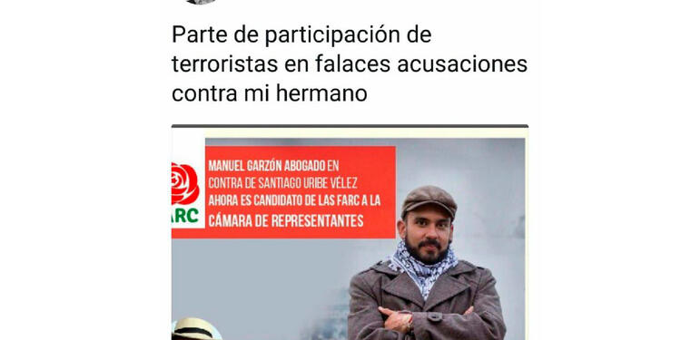 El mensaje que publicó en Twitter el expresidente Álvaro Uribe sobre Manuel Garzón