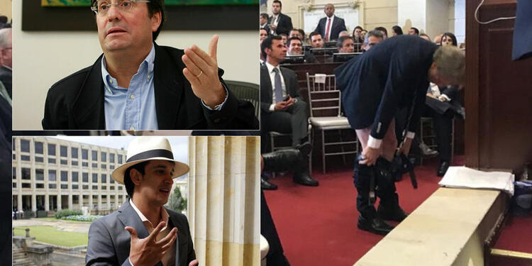 Pachos Santos (Izq arriba), Víctor Correa (Izq abajo) y Mockus bajándose los pantalones en el Senado (Der)
