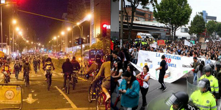 Ciclovía y marchas estudiantiles en Bogotá