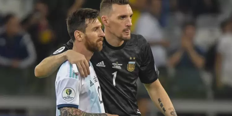 Franco Armani y Lionel Messi - Selección Argentina