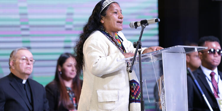 Aída Quilcué, consejera de Derechos Humanos de la Organización Nacional Indígena de Colombia (ONIC)
