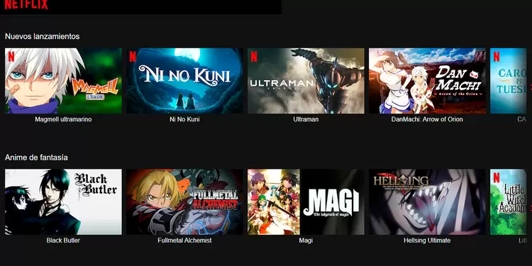 Oferta de anime en Netflix