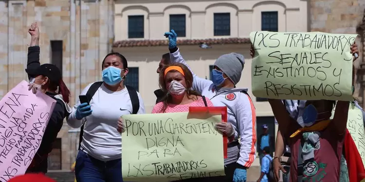Protesta de trabajadoras sexuales en el centro de Bogotá