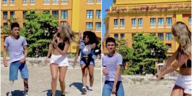 Daniella Álvarez bailando champeta junto a tres jóvenes en Cartagena
