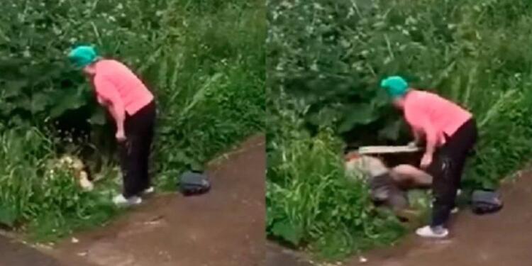 Adulta mayor con palo en Rusia