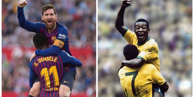 Messi y Pelé celebran gol Messi y Pelé celebran gol
