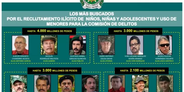 Cartel de los más buscados por reclutamiento de menores