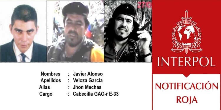 Circular roja a Javier Alonso Veloza García, conocido con el alias de 'Jhon Mechas'