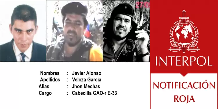 Circular roja a Javier Alonso Veloza García, conocido con el alias de 'Jhon Mechas'