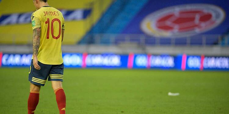 James Rodríguez jugando con la Selección Colombia James Rodríguez en el campo con la Selección Colombia