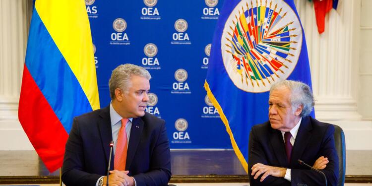 El presidente Iván Duque, y el Secretario General de la Organización de Estados Americanos (OEA), Luis Almagro.