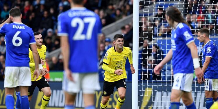 Christian Pulisic celebra gol que marcó con Chelsea ante Leicester City Christian Pulisic celebra gol que marcó con Chelsea ante Leicester City