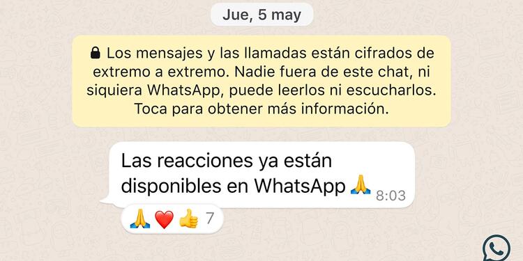 Reacciones en chats de WhatsApp Reacciones en chats de WhatsApp