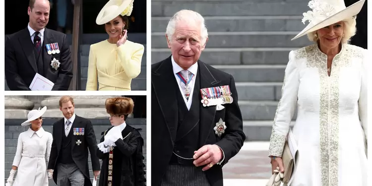 Familia real al llegar a la misa de acción de gracias en honor a la reina Isabel
