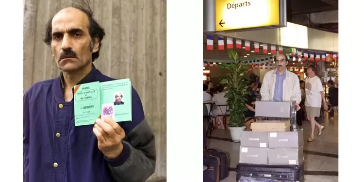 Hombre muestra su identificación y carga con equipaje en un aeropuerto