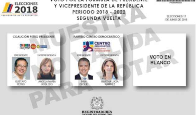 Tarjetón electoral para la segunda vuelta / Registraduría Tarjetón electoral para la segunda vuelta / Registraduría