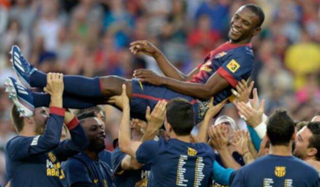 Eric Abidal con Barcelona el primero de junio de 2013 en el Camp Nou