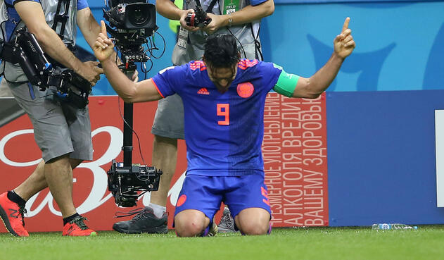 Celebración de Falcao García de su primer gol en un Mundial