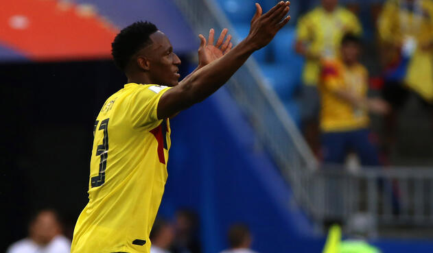 Yerry Mina festeja su gol ante Senegal Yerry Mina festeja su gol ante Senegal