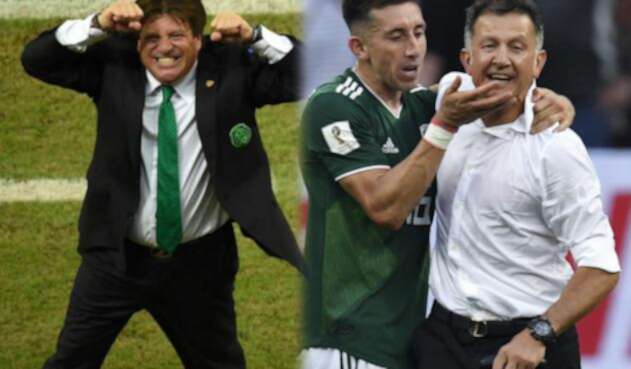 Miguel Herrera (izq) y Juan Carlos Osorio celebrando con sus jugadores (der)