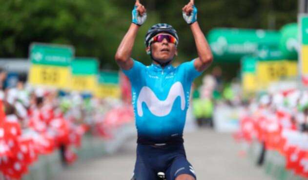 Nairo Quintana luego de ganar la séptima etapa de la Vuelta a Suiza Nairo Quintana luego de ganar la séptima etapa de la Vuelta a Suiza