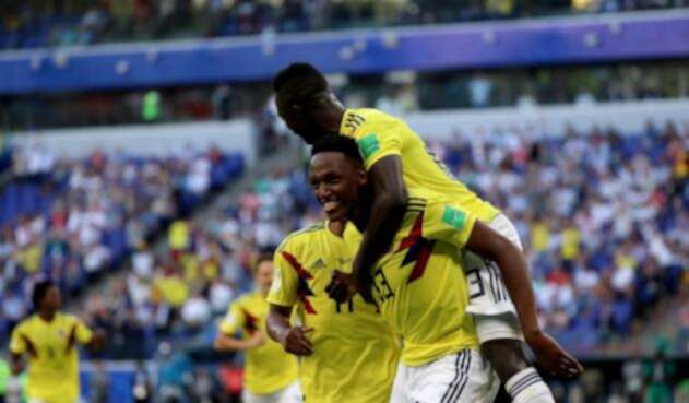 Yerry Mina celebra su gol con a Senegal Yerry Mina celebra su gol con a Senegal