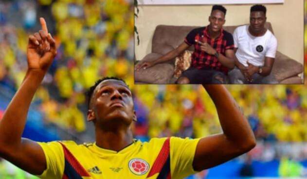 Yerry Mina celebrando su gol ante Senegal / En la imagen de la derecha está junto a su padre Eulises Mina Yerry Mina celebrando su gol ante Senegal / En la imagen de la derecha está junto a su padre Eulises Mina