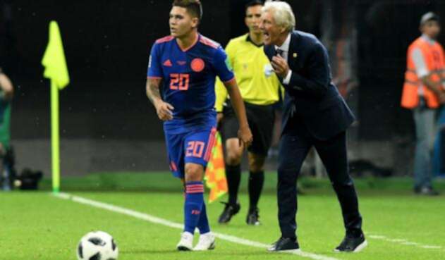 Juan Fernando Quintero y José Pékerman con Colombia en Rusia 2018