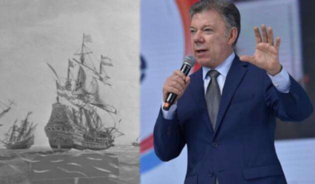 Imagen de archivo del Galeón San José y el presidente Juan Manuel Santos Imagen de archivo del Galeón San José y el presidente Juan Manuel Santos