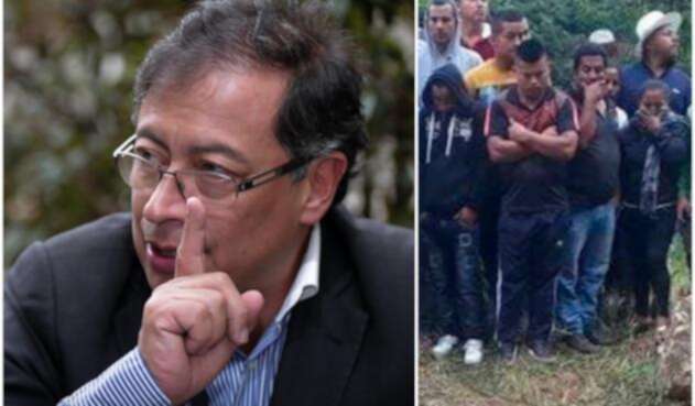 Gustavo Petro, ex candidato presidencial, y parte de la imagen publicada por él en su cuenta en Twitter sobre la masacre en Argelia