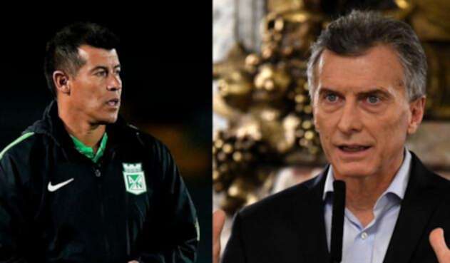 Jorge Almirón, técnico de Nacional y; Mauricio Macri, presidente de Argentina