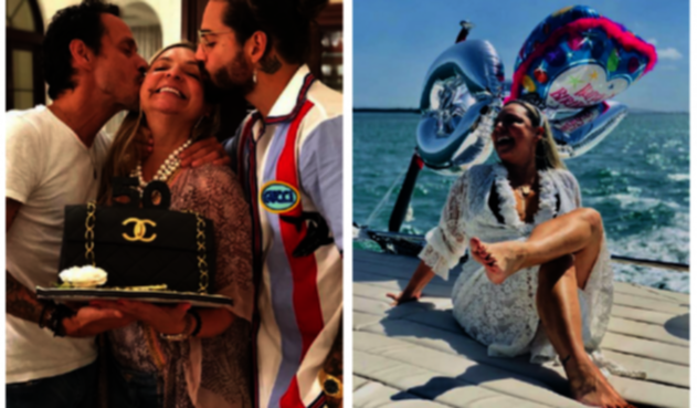 Maluma y su mamá junto a Marc Anthony