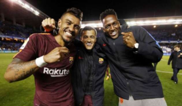 Paulinho, Phillippe Coutinho y Yerry Mina con Barcelona en la temporada 2017-2018