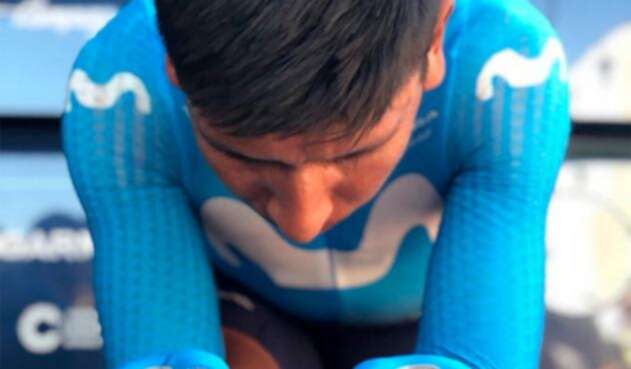 Nairo Quintana, ciclista colombiano al servicio de Movistar Team, antes de la crono por equipos