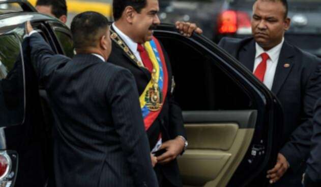 Nicolás Maduro, presidente de Venezuela, en Caracas, luego de que estallara un artefacto en el marco de su discurso Nicolás Maduro, presidente de Venezuela, en Caracas, luego de que estallara un artefacto en el marco de su discurso