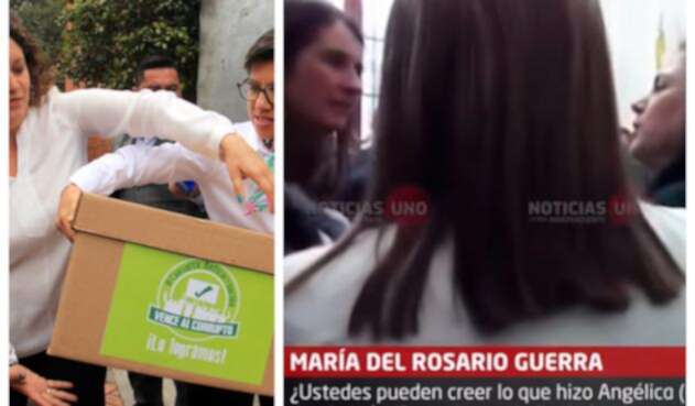Angélica Lozano y Claudia López, promotoras de la consulta anticorrupción. A la derecha, las imágenes del video filtrado
