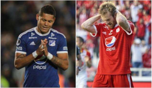Ayron Del Valle (Millonarios) y Fernando Aristeguieta (América de Cali)