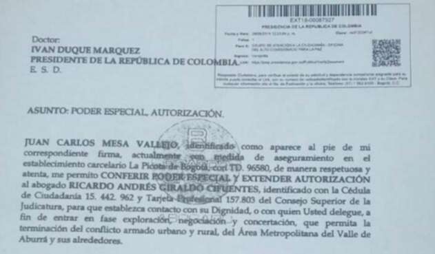 Alias Tom envió una carta al presidente Duque
