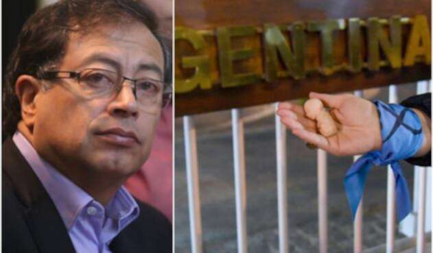Gustavo Petro, senador colombiano, y una imagen de activistas que rechazaron la posibilidad de legalizar el aborto en Argentina