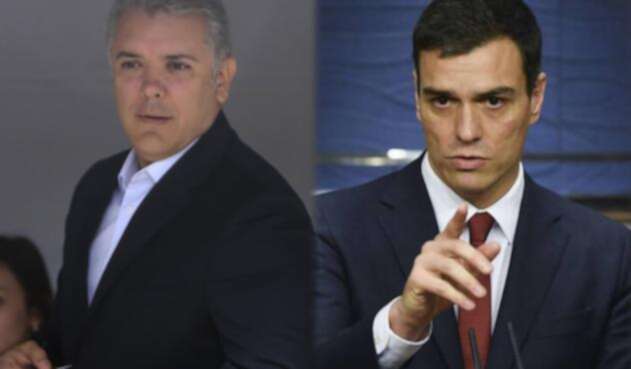 El presidente Iván Duque y Pedro Sánchez, jefe del gobierno español