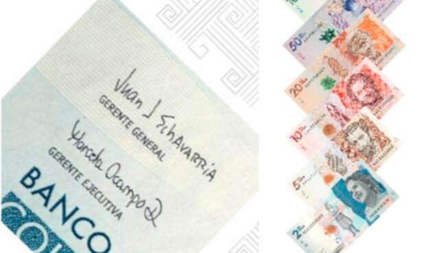 La firma de Marcela Ocampo, gerente ejecutiva del Banco de la República, en los billetes colombianos