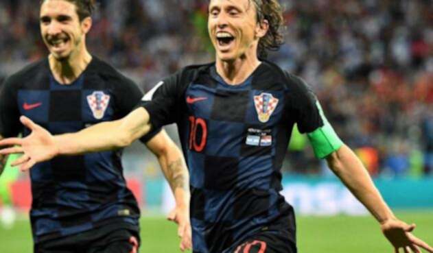 Luka Modric celebrando un gol con Croacia en Rusia 2018