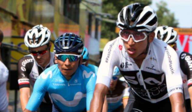 Nairo Quintana y Egan Bernal el 14 de julio de 2018 en Francia