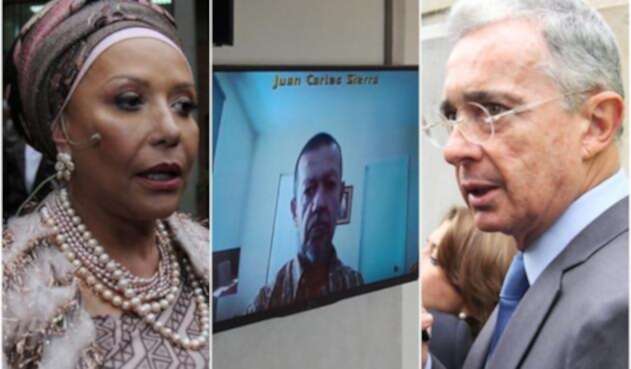 La exsenadora Piedad Córdoba, el paramilitar Juan Carlos Sierra, alias 'El Tuso' y Álvaro Uribe, expresidente de la República