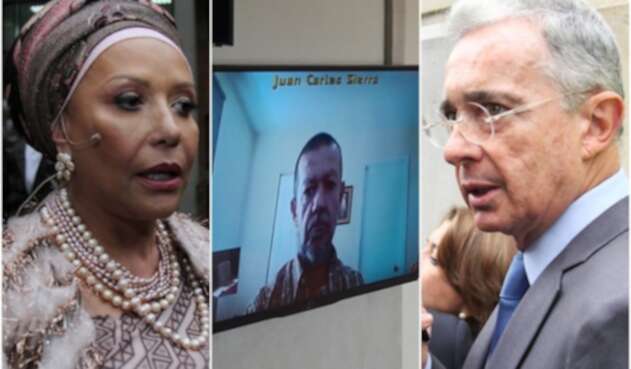La exsenadora Piedad Córdoba, el paramilitar Juan Carlos Sierra, alias 'El Tuso' y Álvaro Uribe, expresidente de la República