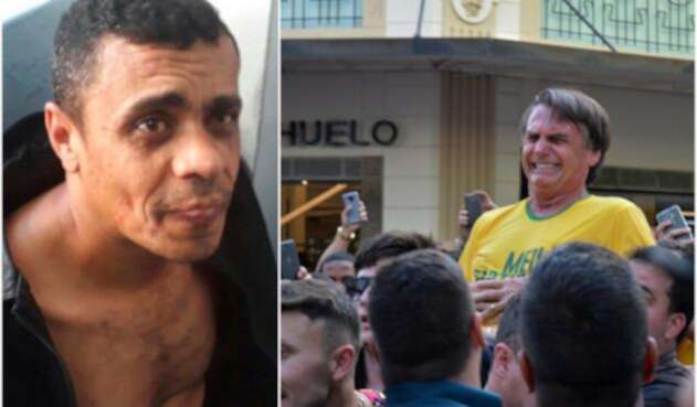 Adélio Bispo de Oliveira, el agresor, y Jair Bolsonaro justo cuando era apuñalado