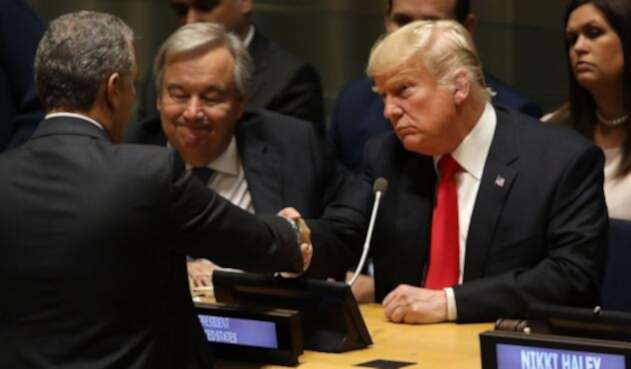 Iván Duque y Donald Trump se saludan en Nueva York (Estados Unidos)
